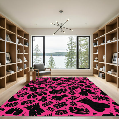 Bold Pink Abstract Organic Shapes Rug