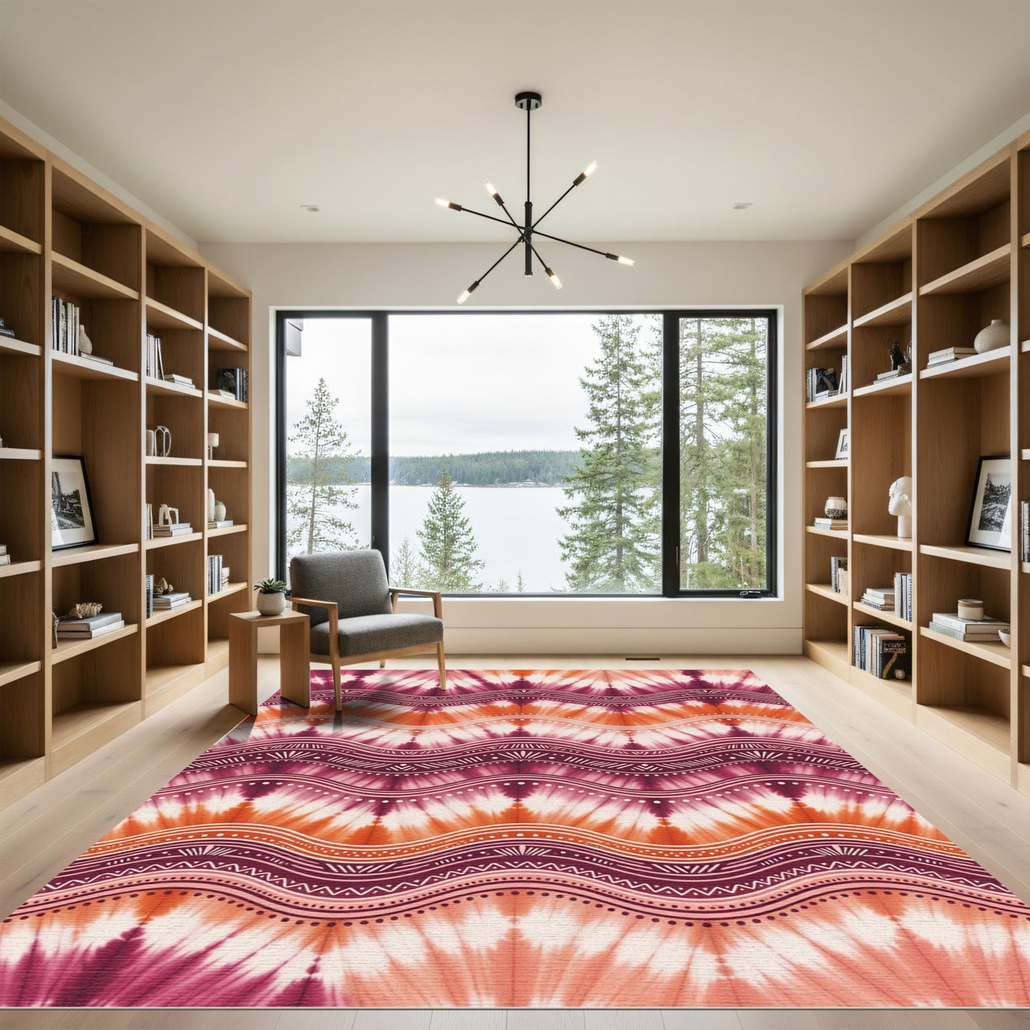 Crimson Orange Zigzag Wave Rug