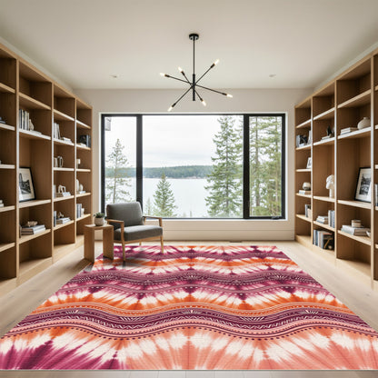 Crimson Orange Zigzag Wave Rug