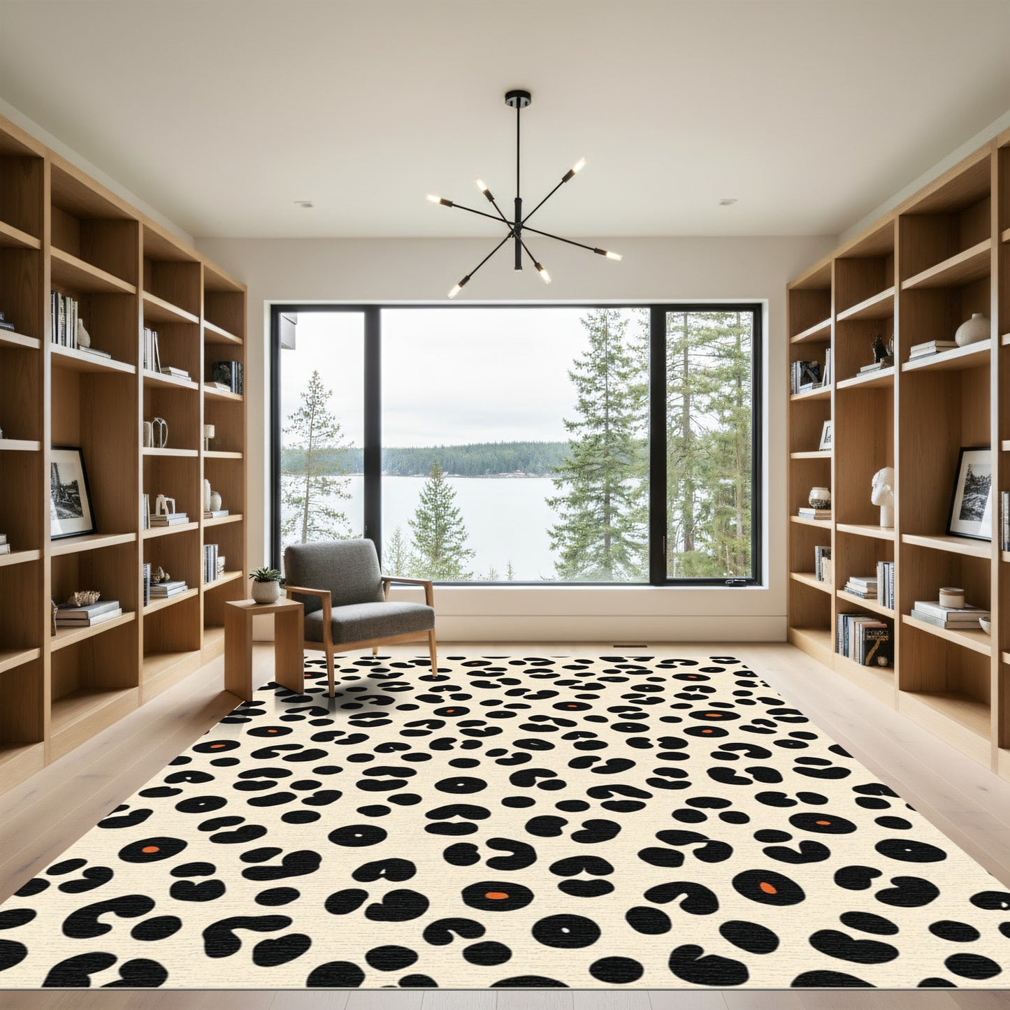 Natural Black Orange Leopard Spots Rug