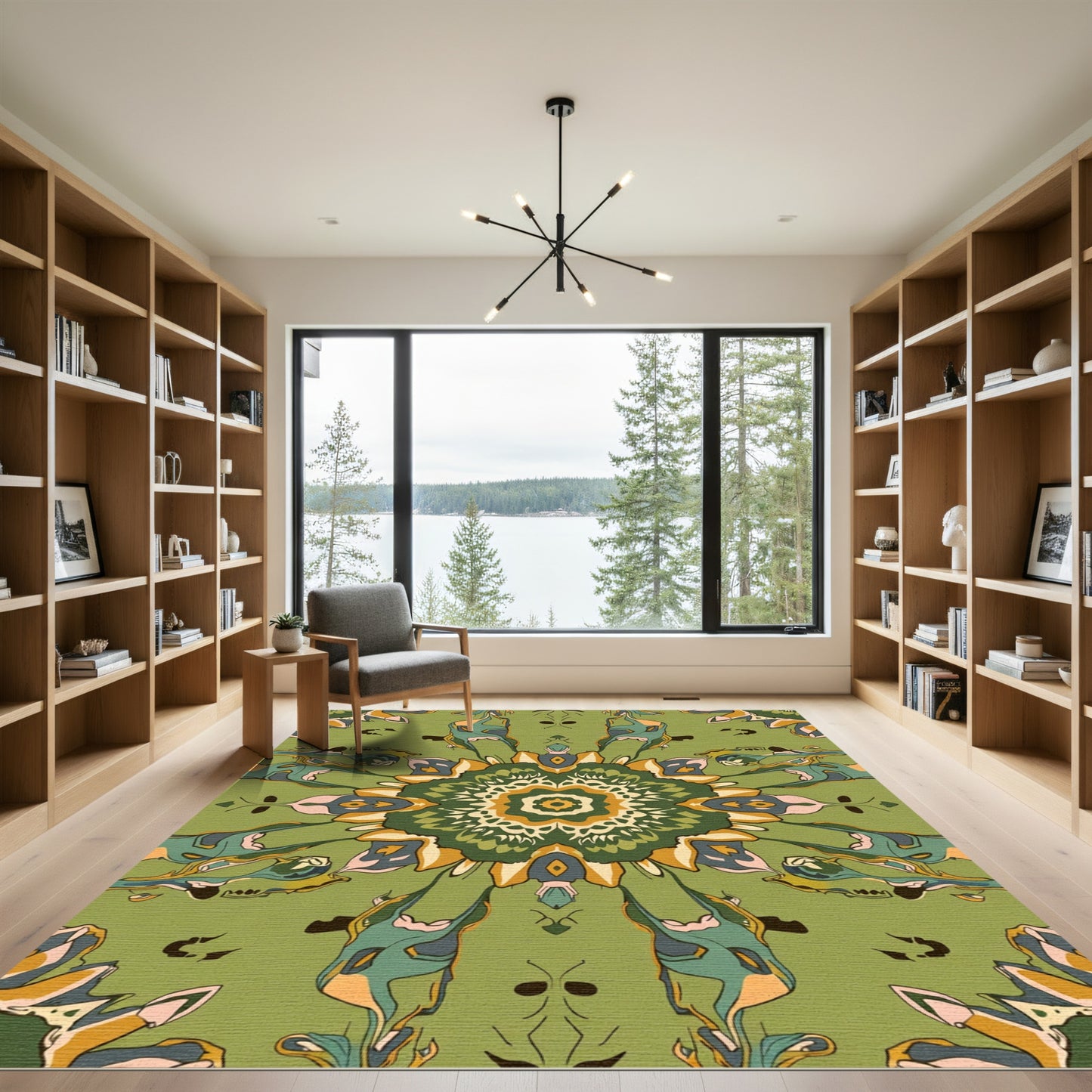 Olive Green Abstract Floral Mandala Rug
