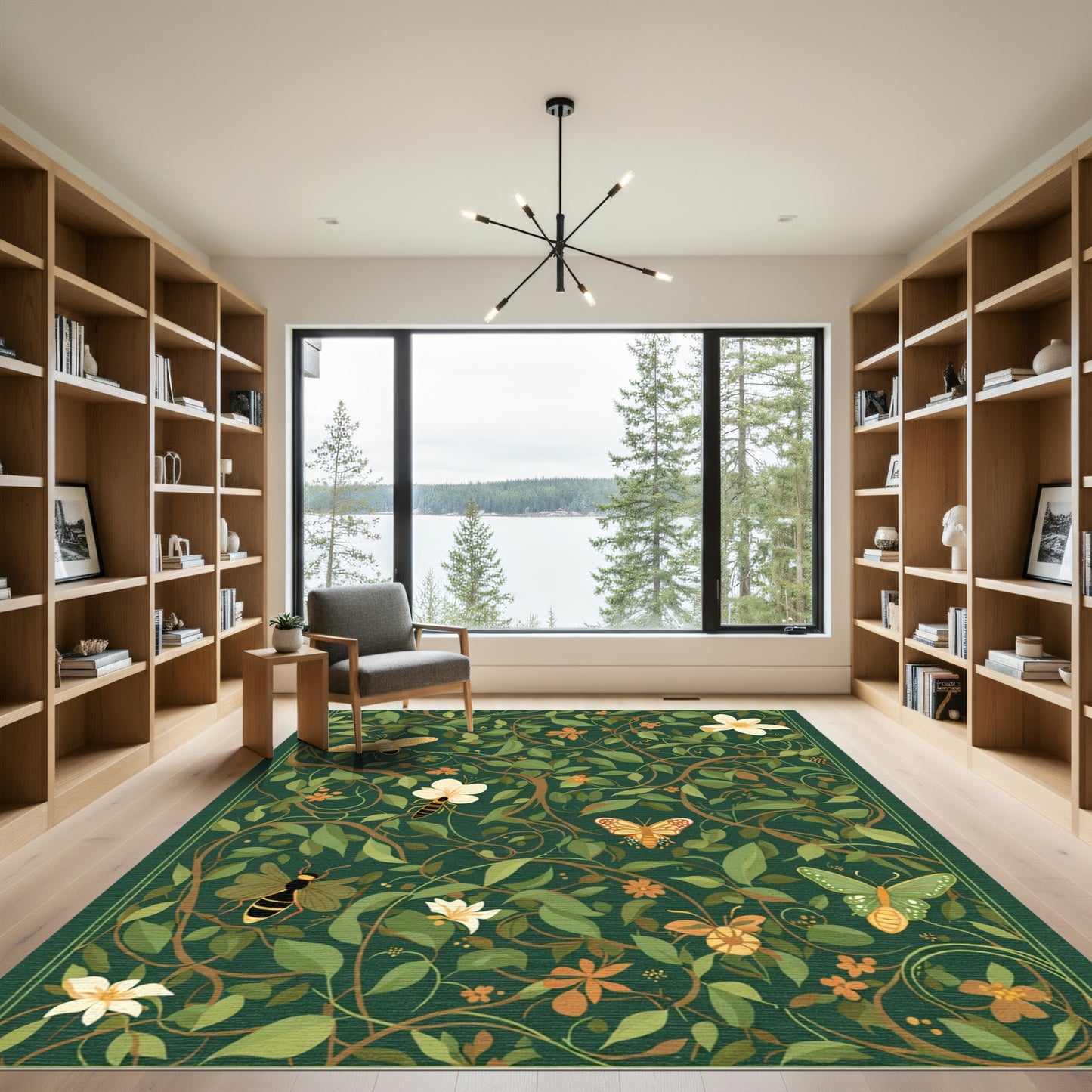 Verdant Garden Insects Butterfly Floral Rug
