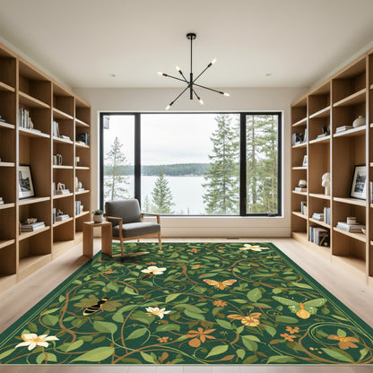 Verdant Garden Insects Butterfly Floral Rug