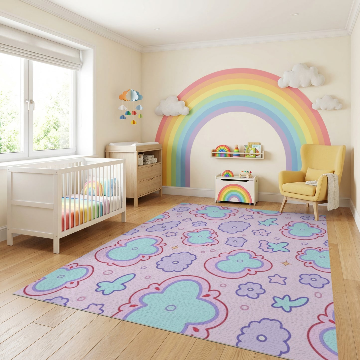 Pink Teal Purple Floral Butterfly Whimsical Rug