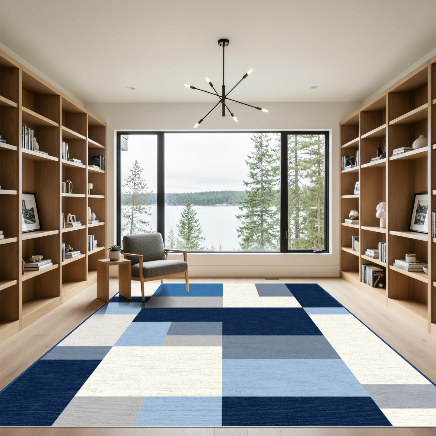 Modern Geometric Blocks Blue Palette Rug