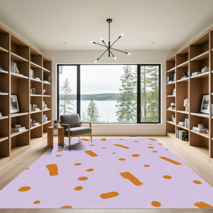 Orange Brushstroke Dots Abstract Rug
