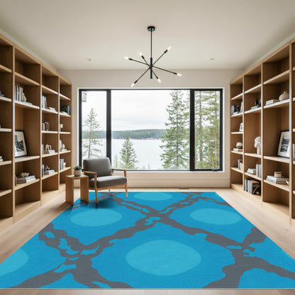 Aqua Gray Geometric Intersecting Circles Rug