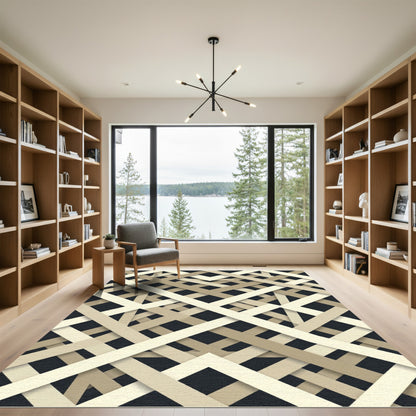 Modern Beige Interlocking Geometric Lattice Rug