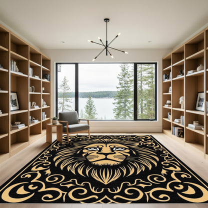 Golden Lion In Black Baroque Frame Rug