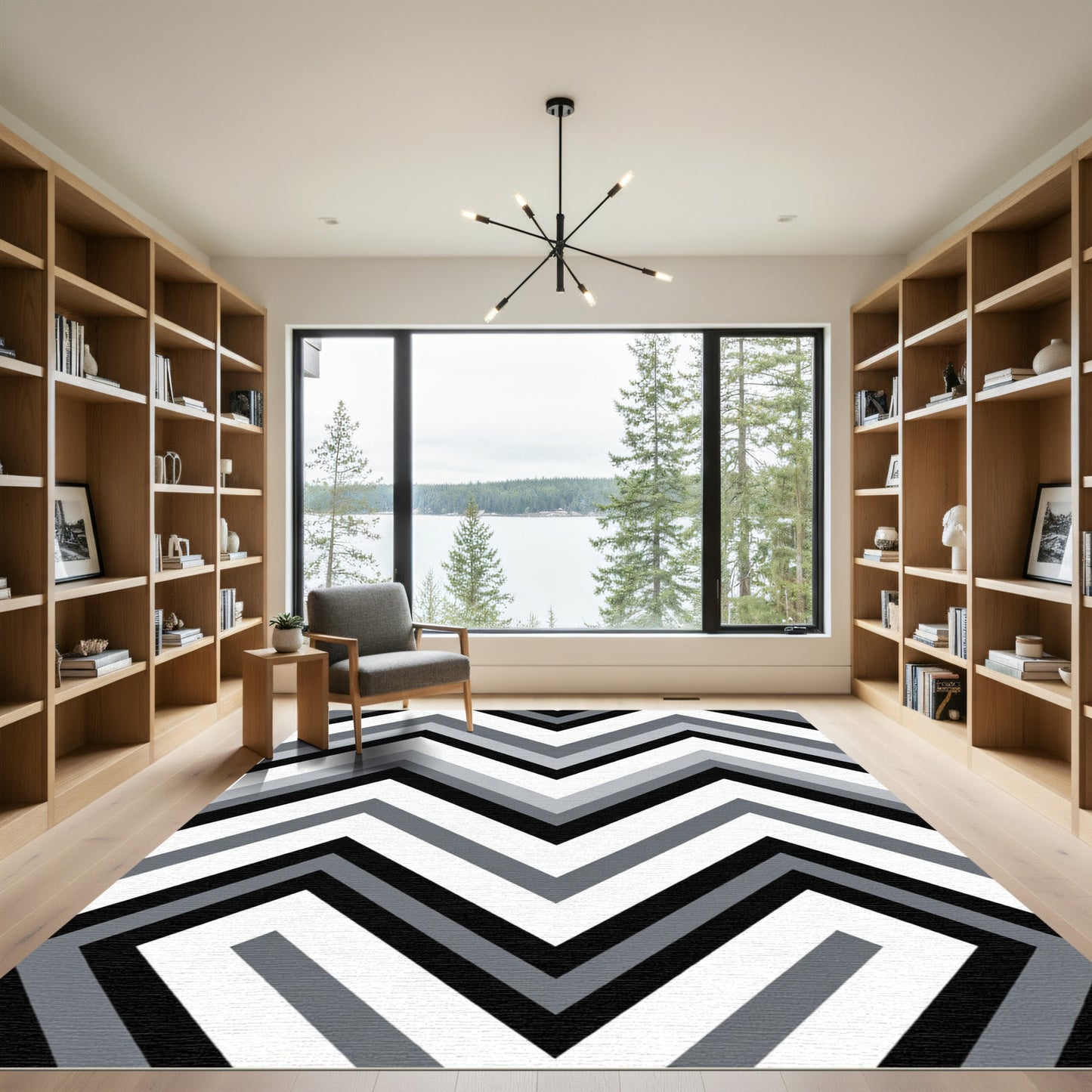 Monochrome Zigzag Chevron Geometric Rug