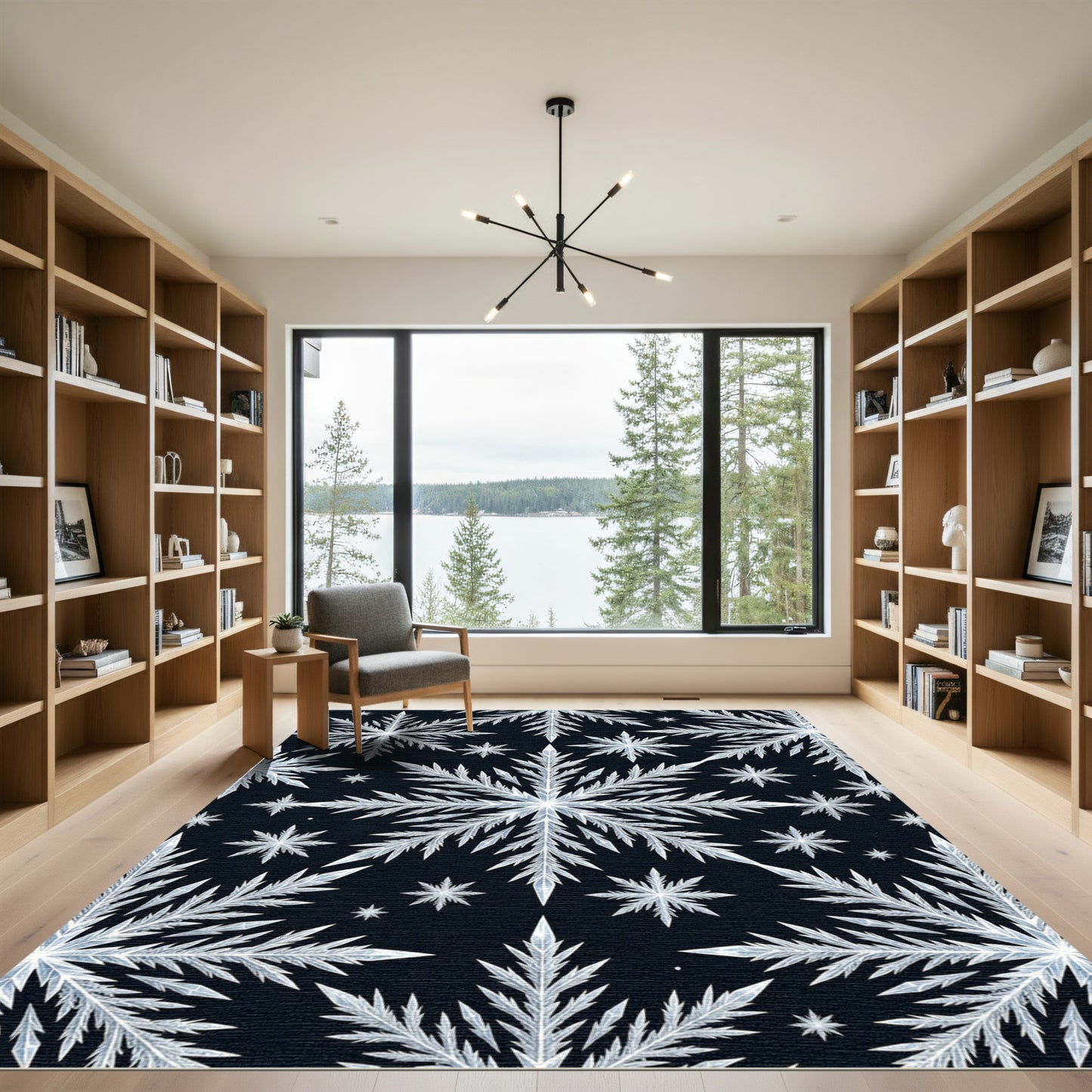 White Snowflake Ice Crystal Pattern Rug