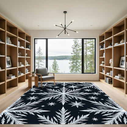White Snowflake Ice Crystal Pattern Rug