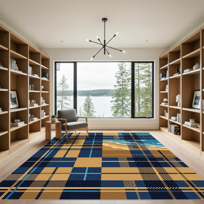 Blue and Golden Beach Plaid Rug