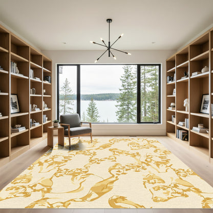 Golden Yellow Sketchy Floral Vine Rug