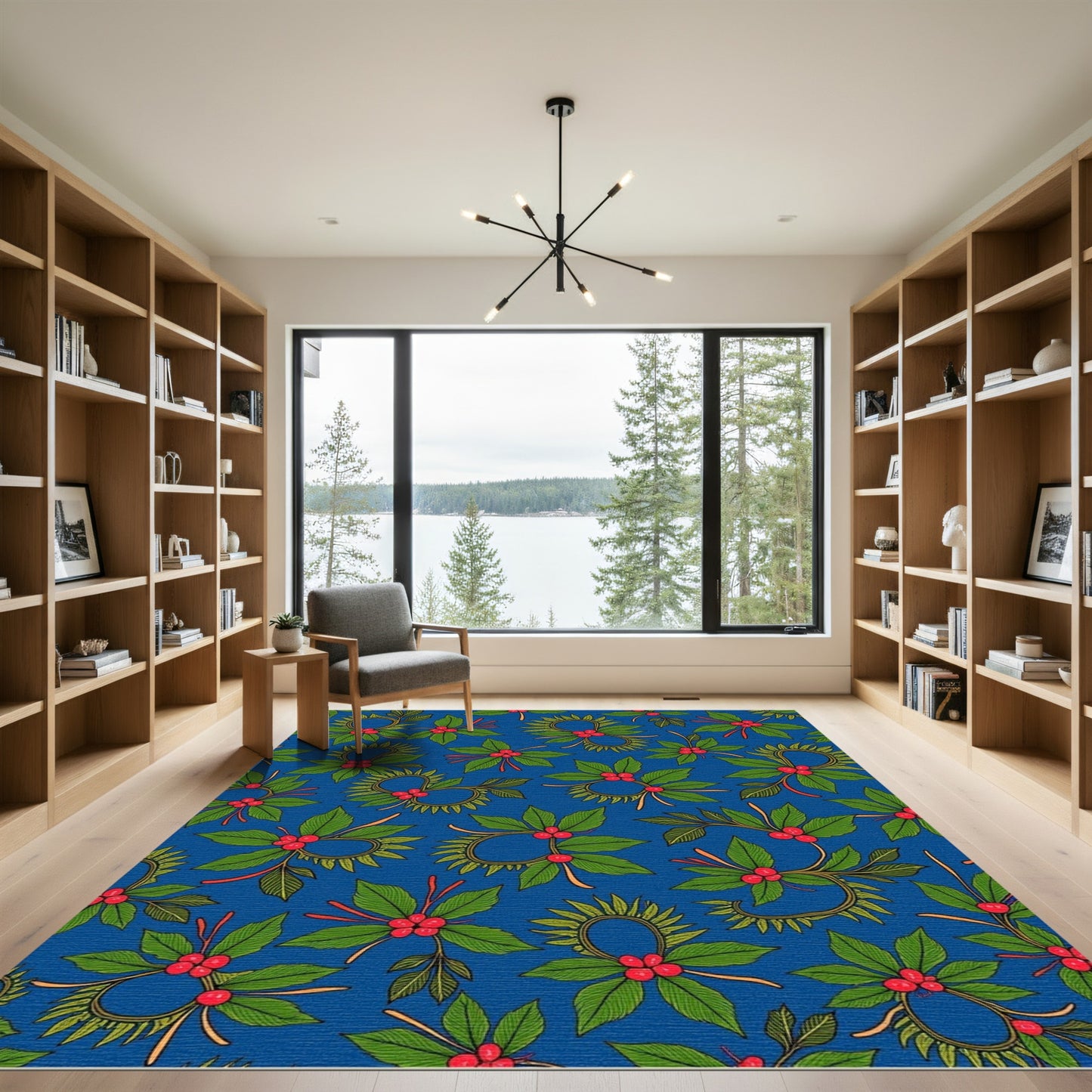 Vibrant Blue Holly Berry Garland Rug