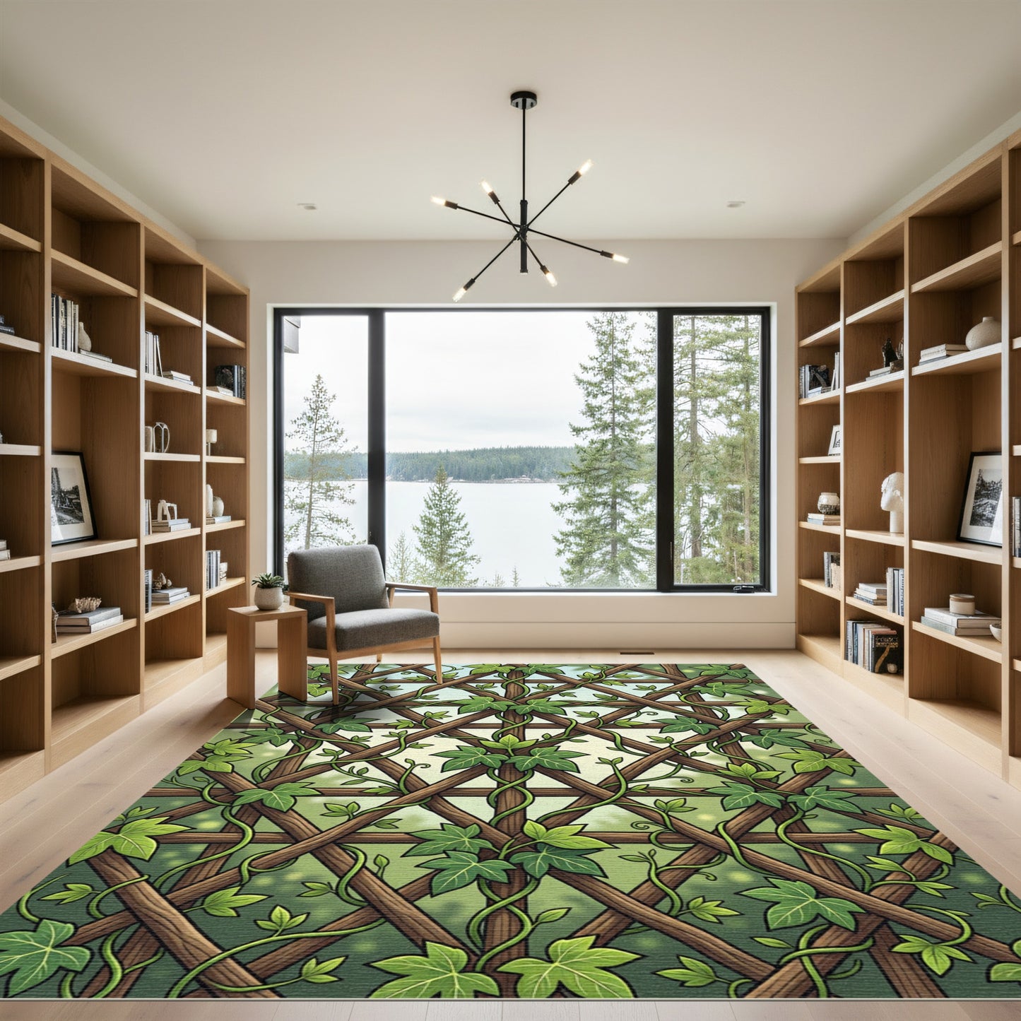Lush Green Ivy Trellis Lattice Rug