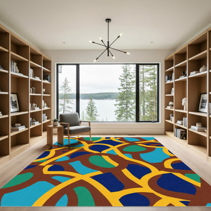 Abstract Yellow Brown Blue Green Curves Rug