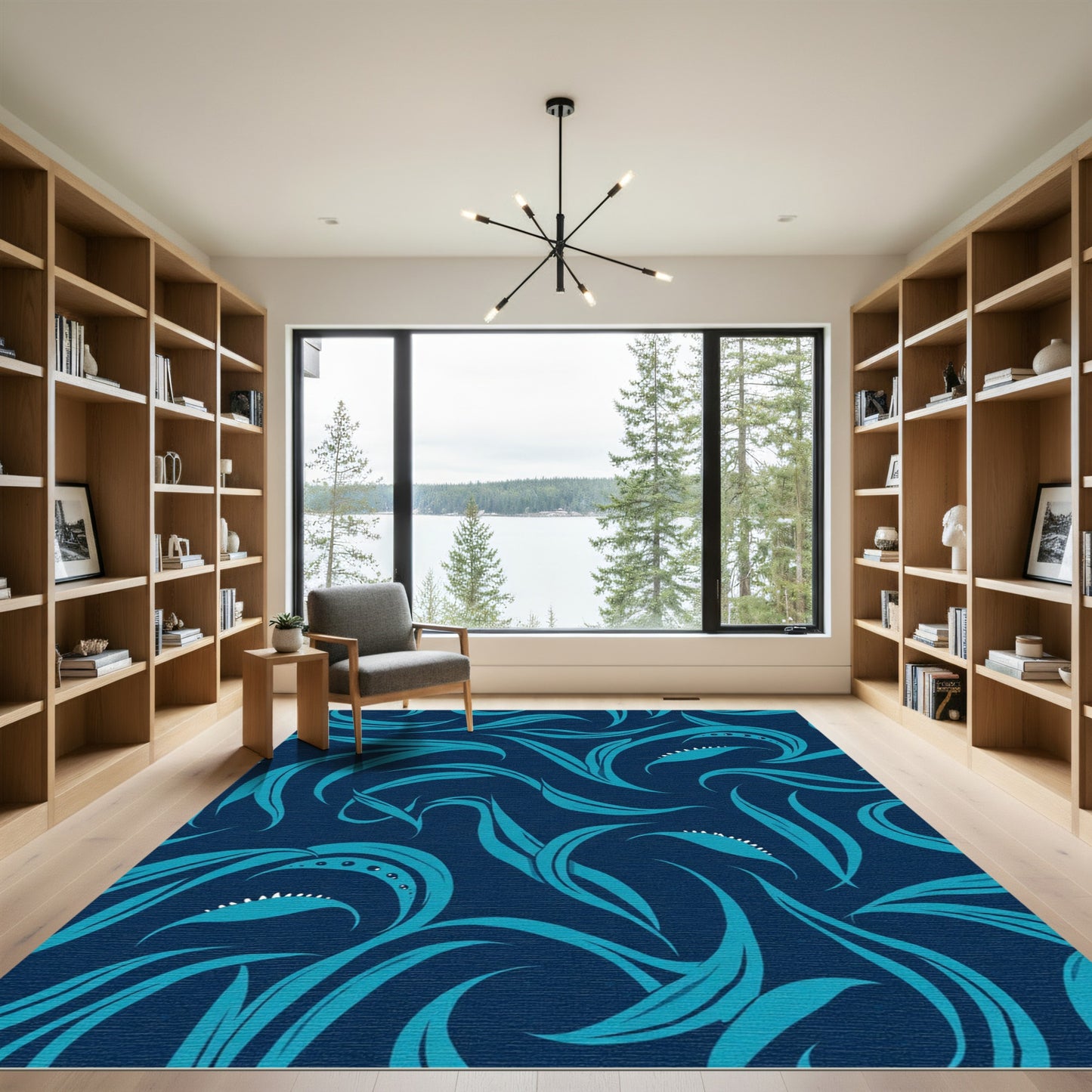 Deep Teal Aquatic Swirls Rug