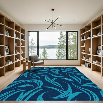 Deep Teal Aquatic Swirls Rug