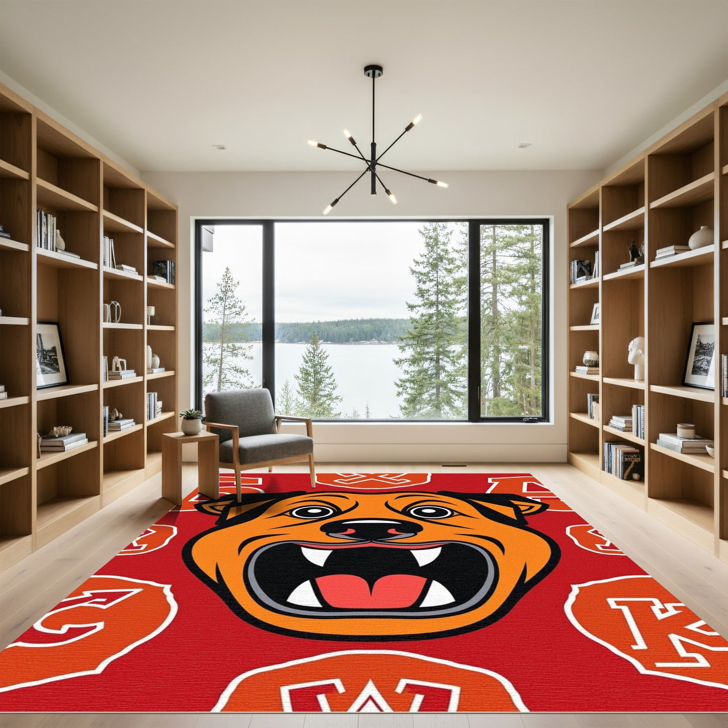 Bold Orange Dog Red Emblem Rug