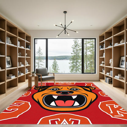 Bold Orange Dog Red Emblem Rug