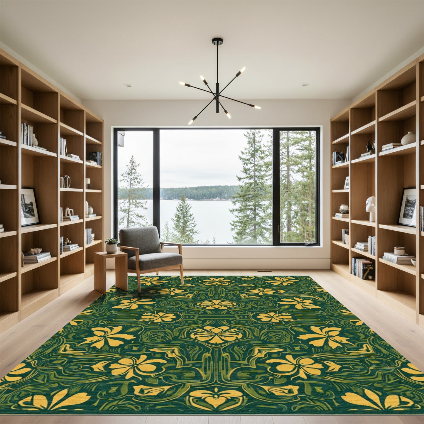 Golden Floral Vine Art Nouveau Rug