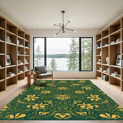 Golden Floral Vine Art Nouveau Rug