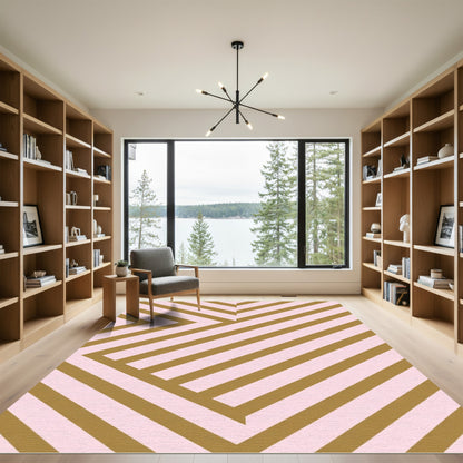 Gold Pink Chevron Geometric Rug
