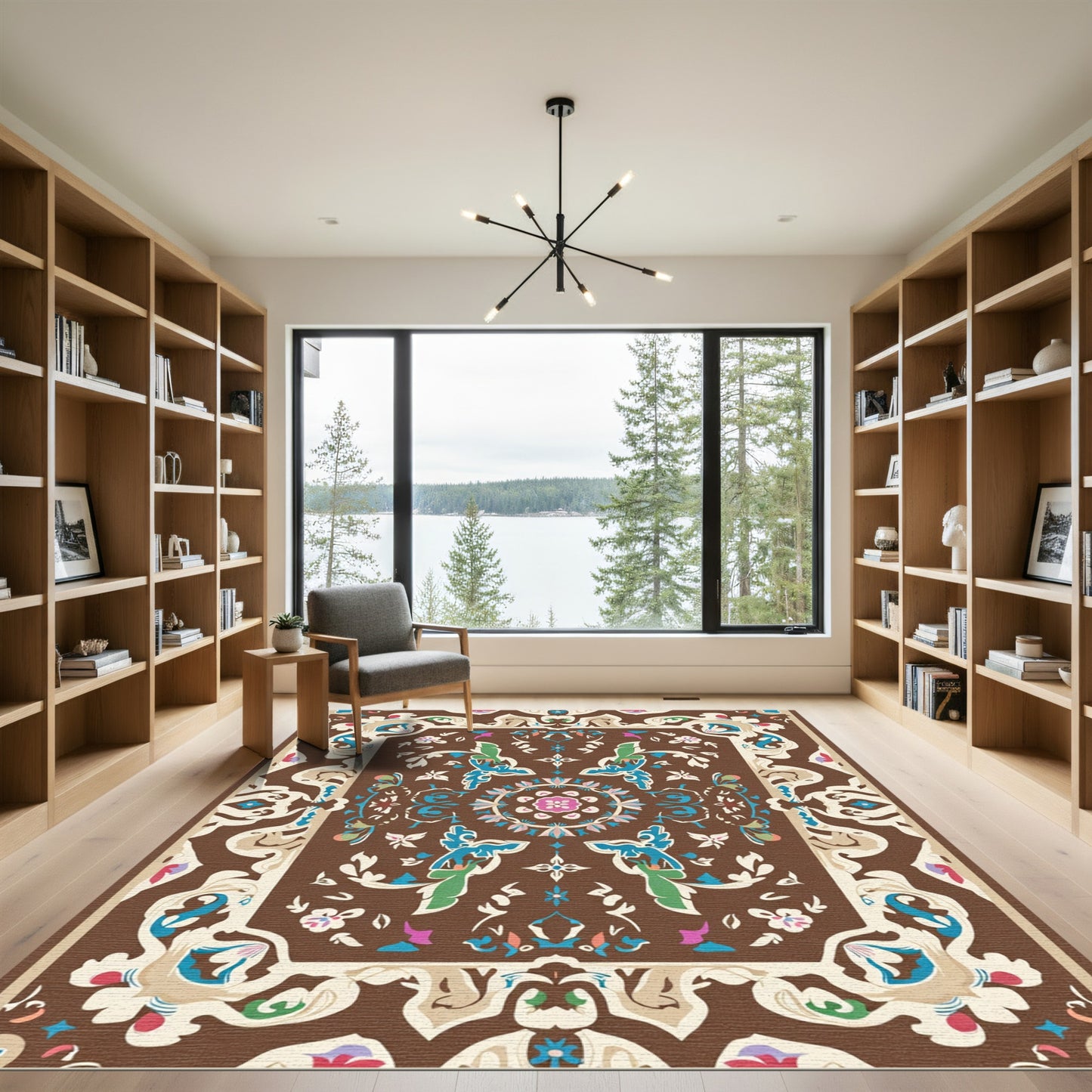 Brown Floral Medallion Rug