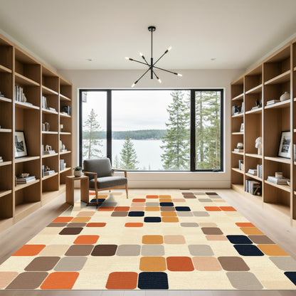 Warm Retro Rounded Pixel Grid Rug