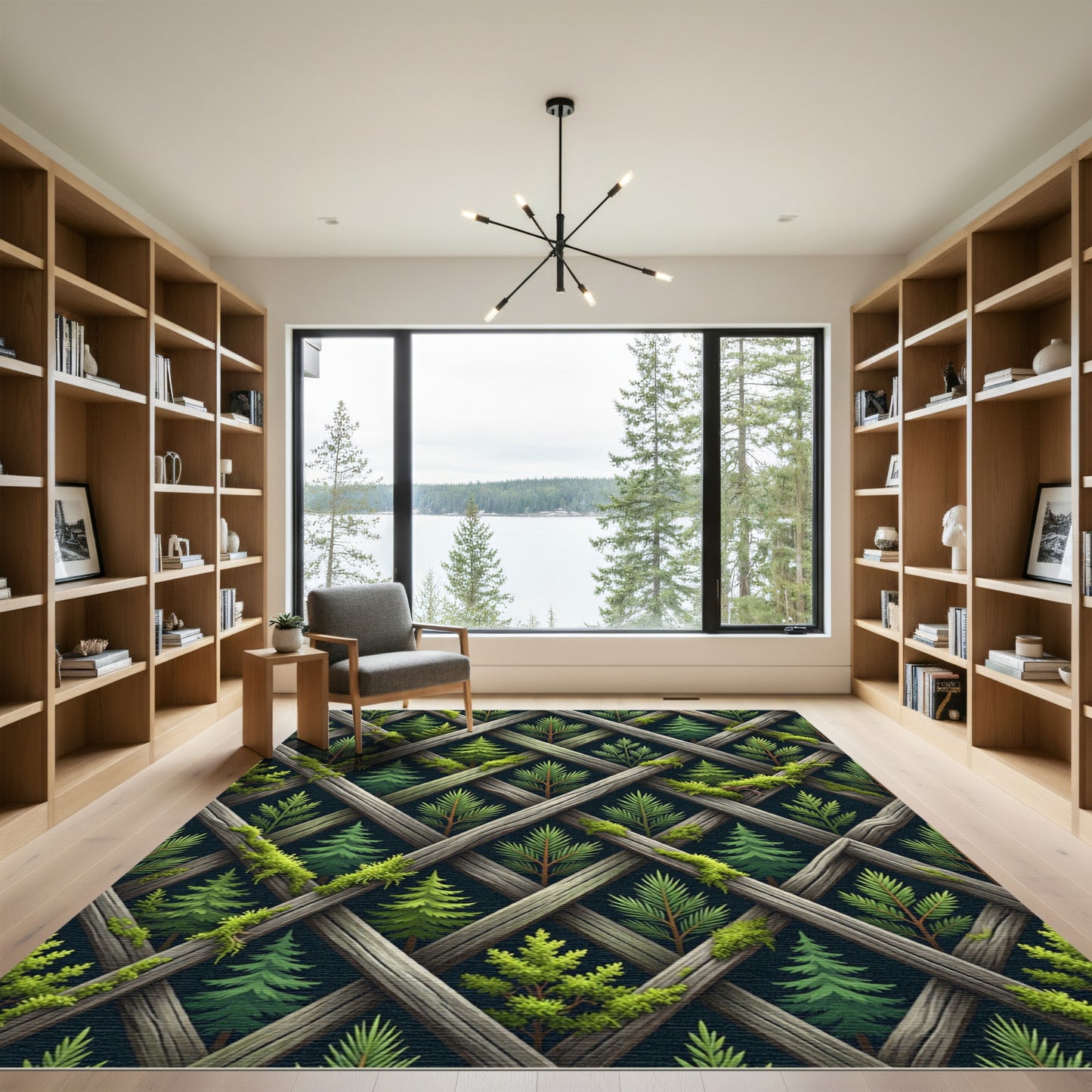 Rustic Mossy Evergreen Lattice Trestle Rug