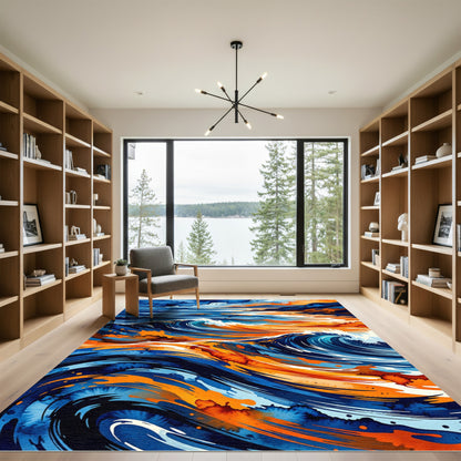 Abstract Ocean Wave Sunset Art Rug