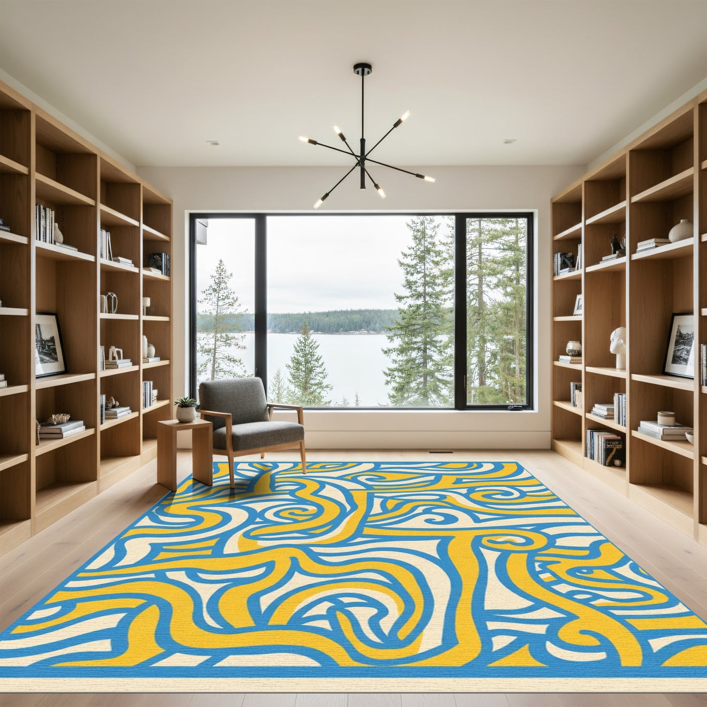 Bold Blue Yellow Abstract Swirl Rug