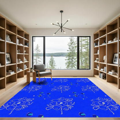 Abstract Sapphire Botanical Cluster Rug