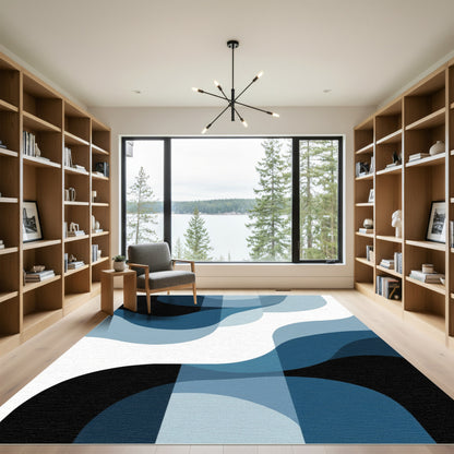 Abstract Blue Wave Overlay Rug