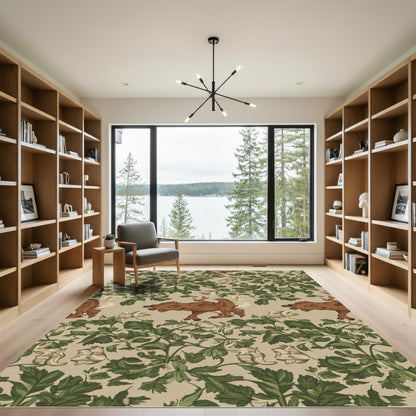 Brown Canine Green Foliage Background Rug