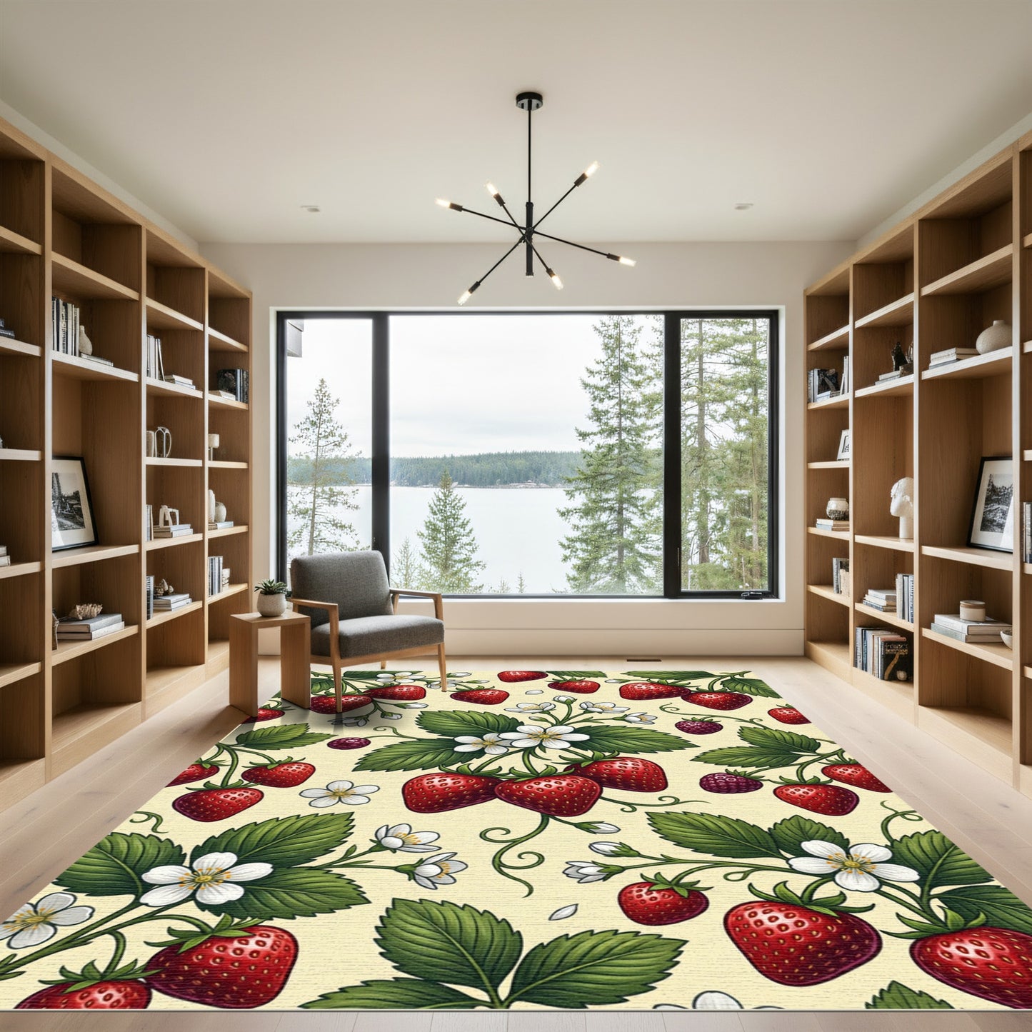 Botanical Strawberry Vine Garden Cream Rug