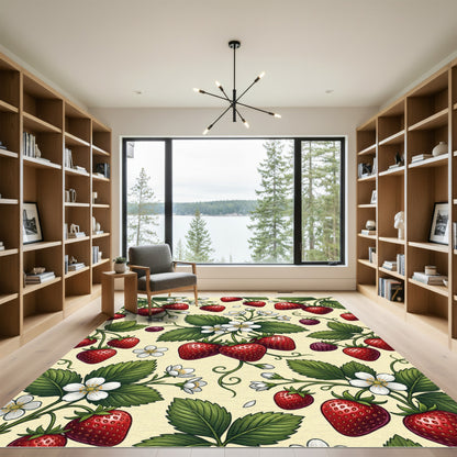 Botanical Strawberry Vine Garden Cream Rug