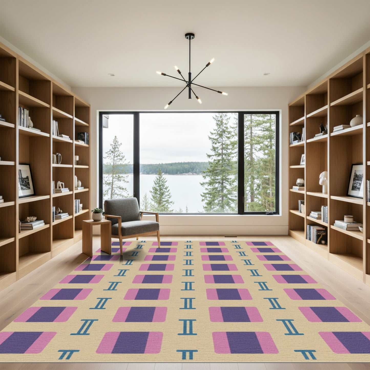 Beige Purple Pink Rectangles Geometric Rug