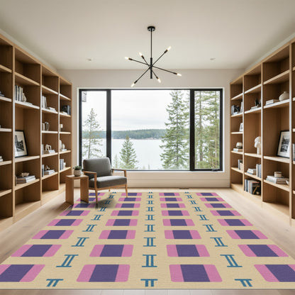 Beige Purple Pink Rectangles Geometric Rug