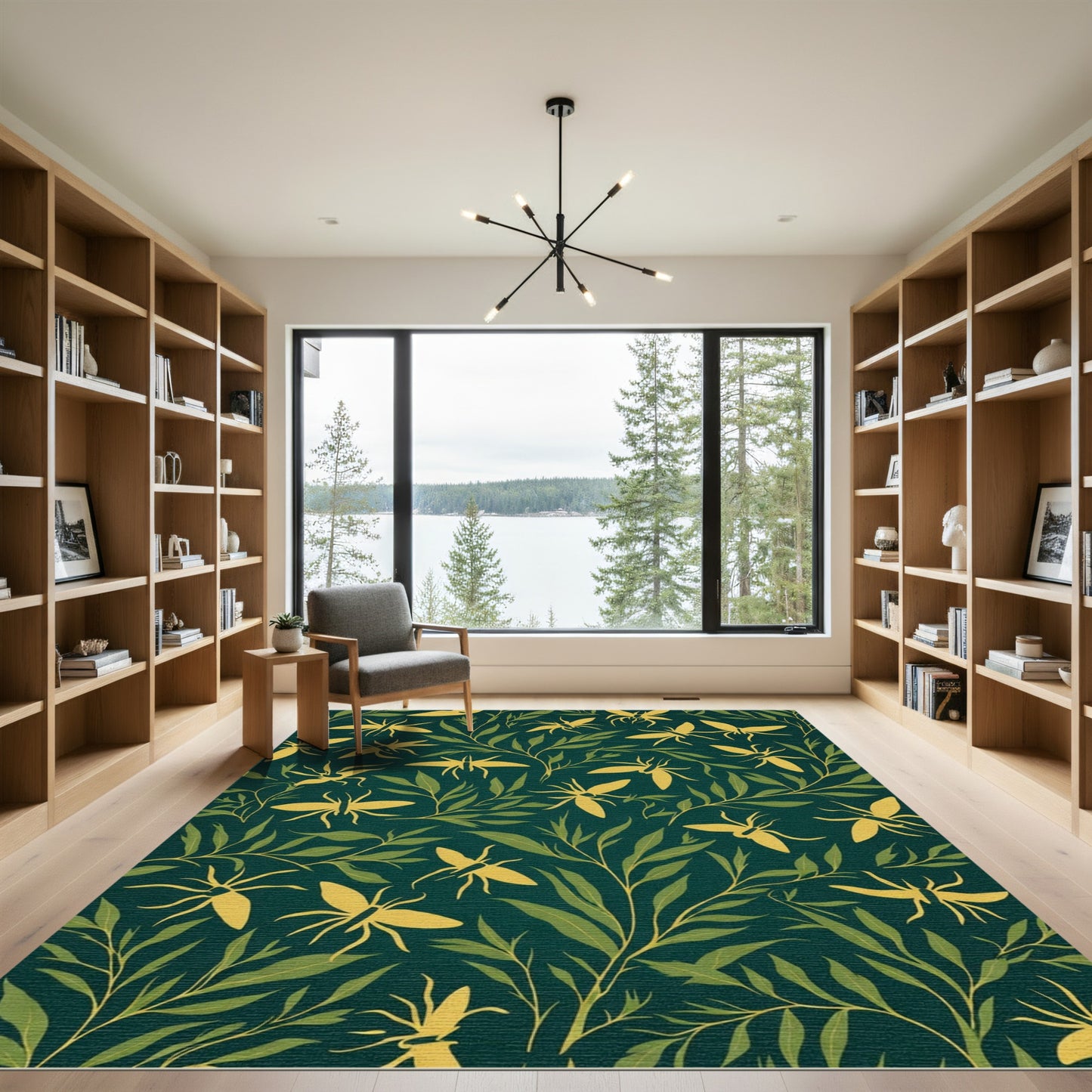 Golden Insects Green Foliage Rug