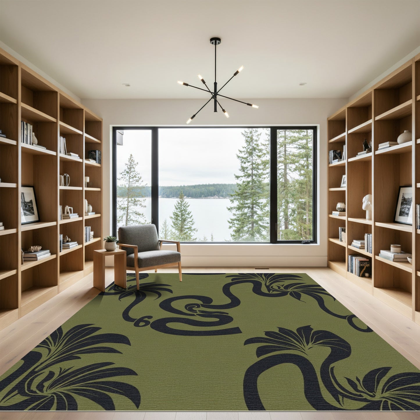 Dark Green Tropical Floral Cobra Rug