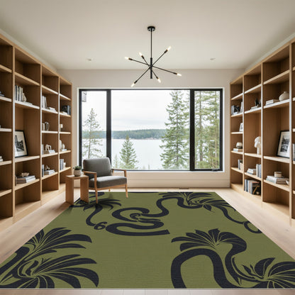Dark Green Tropical Floral Cobra Rug