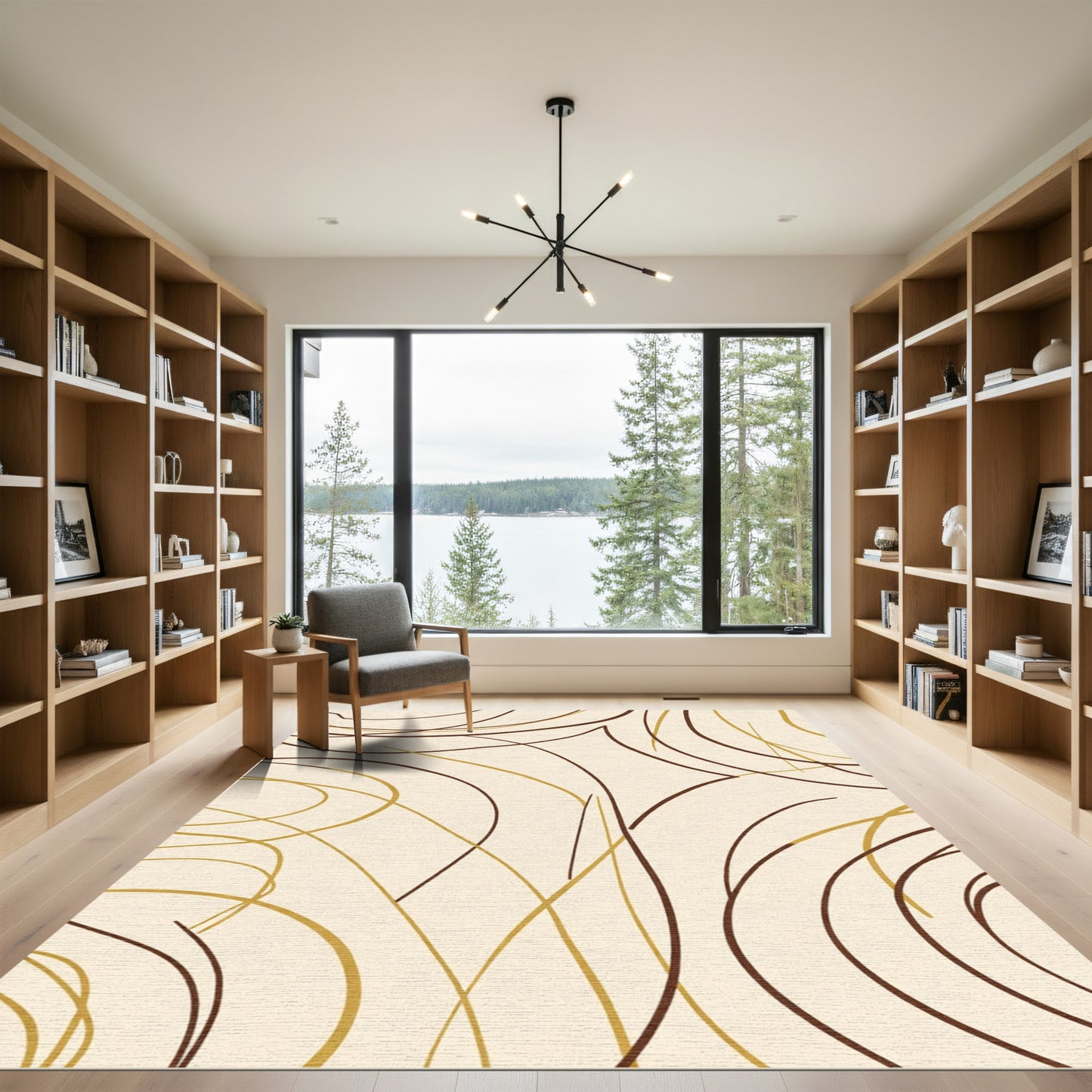 Cream Brown Abstract Swirls Rug