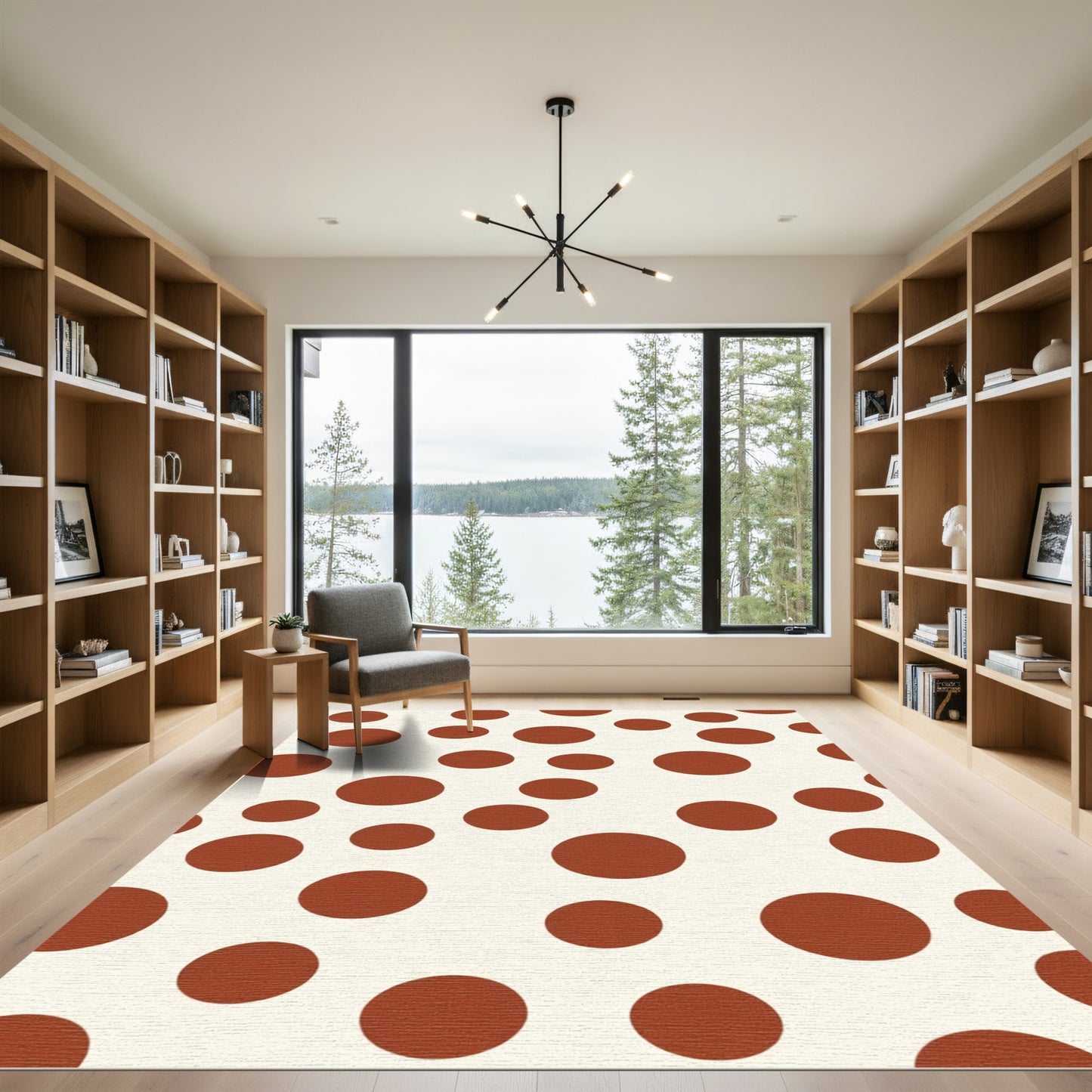 Crimson Circles Cream Background Area Rug