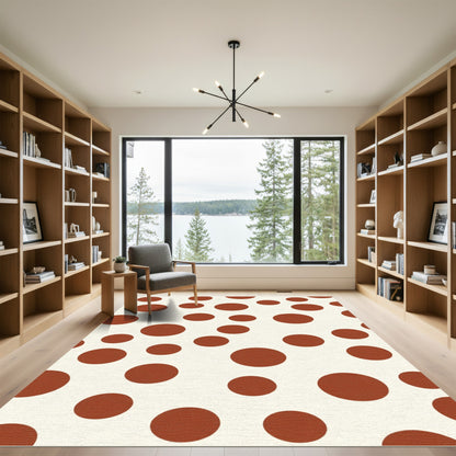 Crimson Circles Cream Background Area Rug