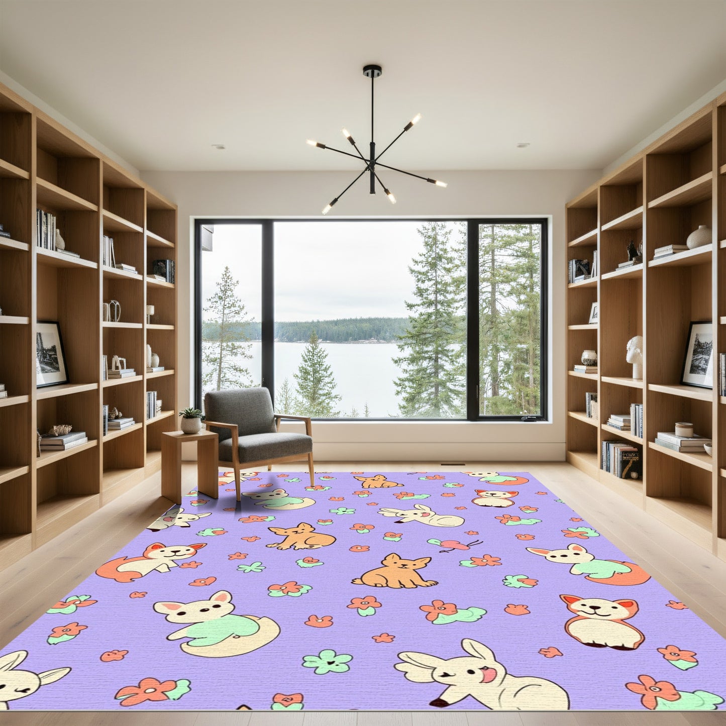 Cute Puppy Lavender Floral Scatter Rug