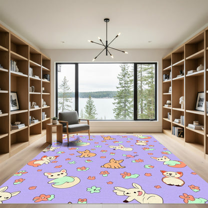 Cute Puppy Lavender Floral Scatter Rug