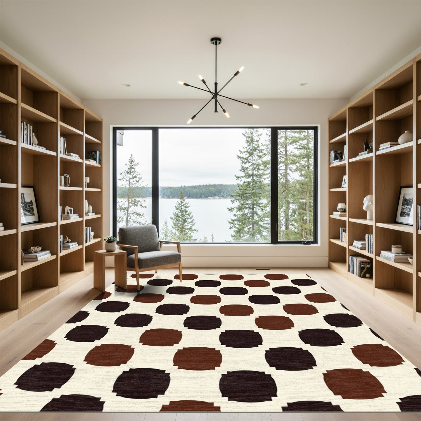 Rich Brown Checkerboard Squares Rug