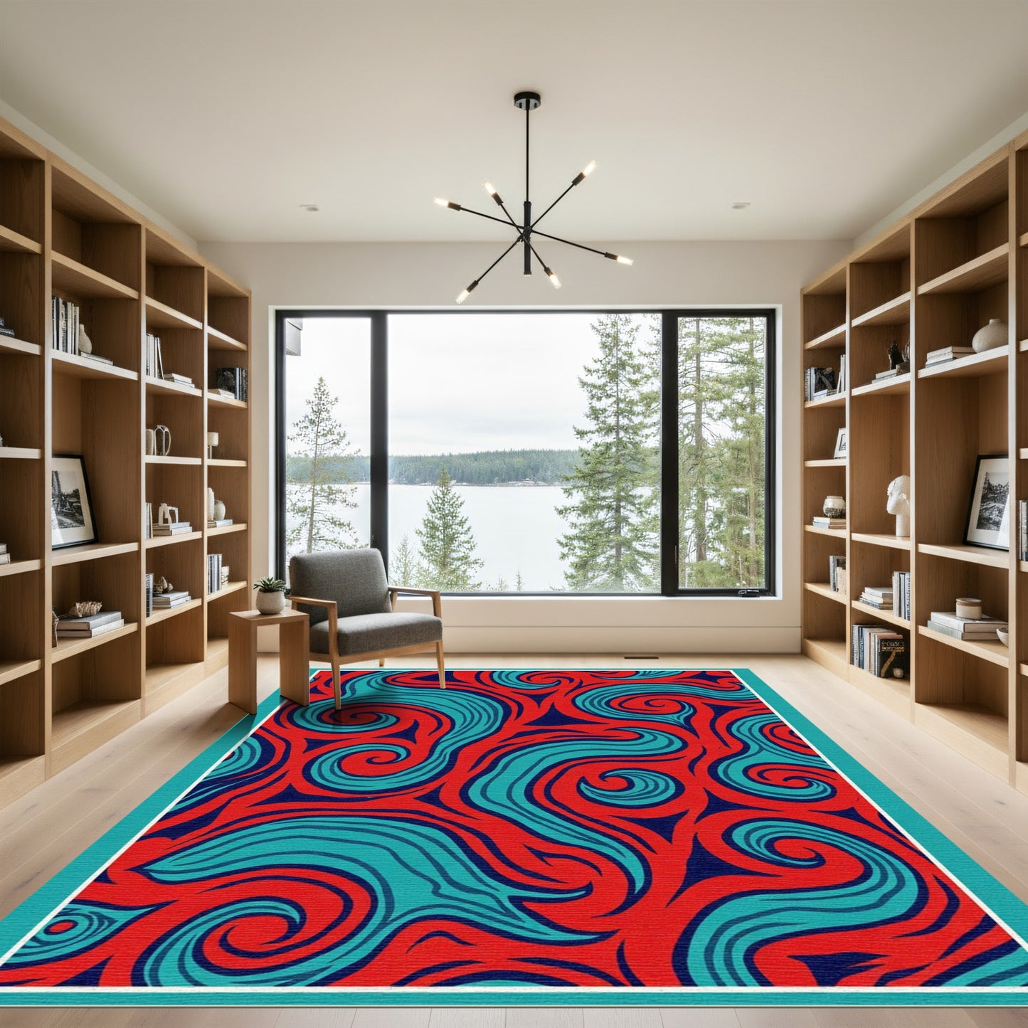 Crimson Turquoise Swirl Abstract Rug